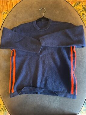 Source Unknown Navy Crewneck Sweater with Red Side Stripes
